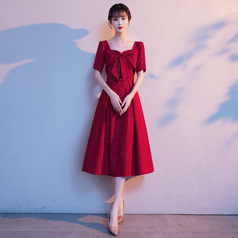 敬酒服新娘夏季2024新款平时可穿小个子结婚红色回门服晚礼服裙女