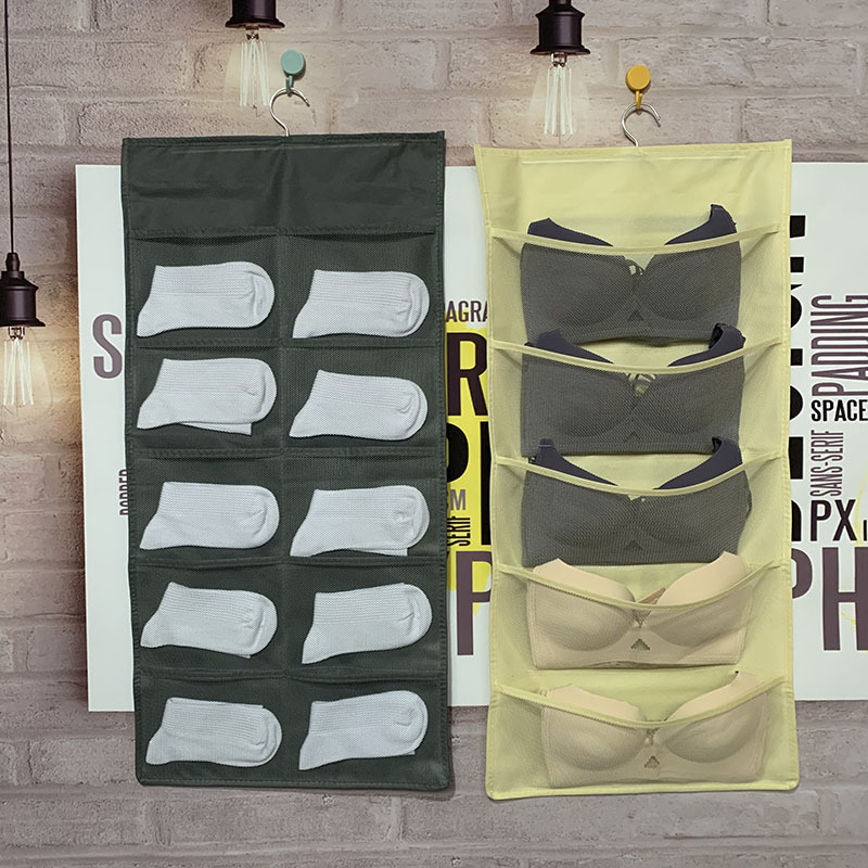 Double-Sided Bra Socks Underwear Storage Bag Folding Wardrobe Fabric Storage Bag behind the Door Hanging Organizing Folders