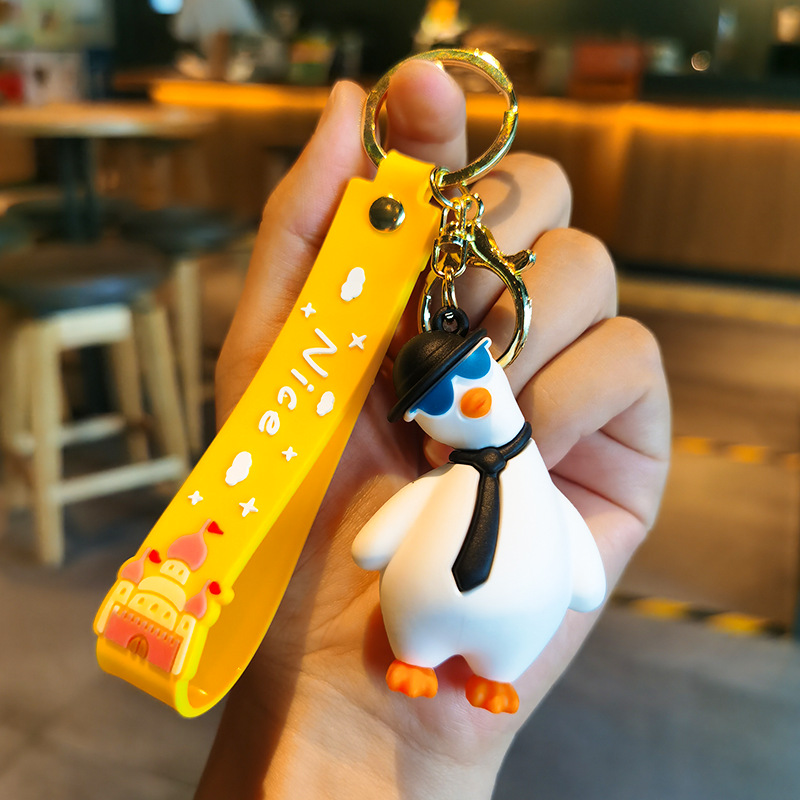 Cartoon Cute Funny Head Tilt Duck Soft Rubber PVC Keychain Girl Heart Couple Schoolbag Pendant Small Gift Wholesale