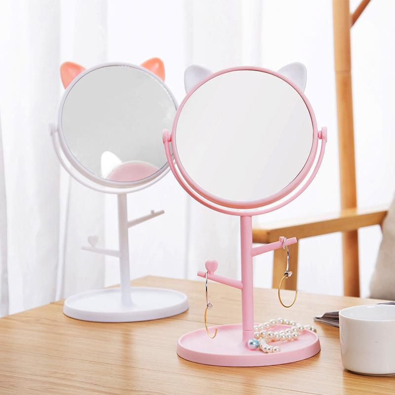 猫耳朵台式化妆镜 高清时尚放大公主镜宿舍桌面梳妆镜美容镜