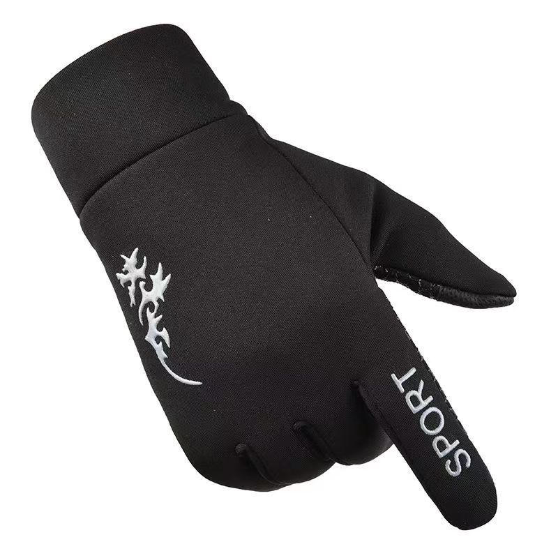 Winter Cycling Gloves Men's Warm Outdoor Sports Windproof Waterproof Fleece-Lined Electric Car Touch Screen Gloves Bicycle