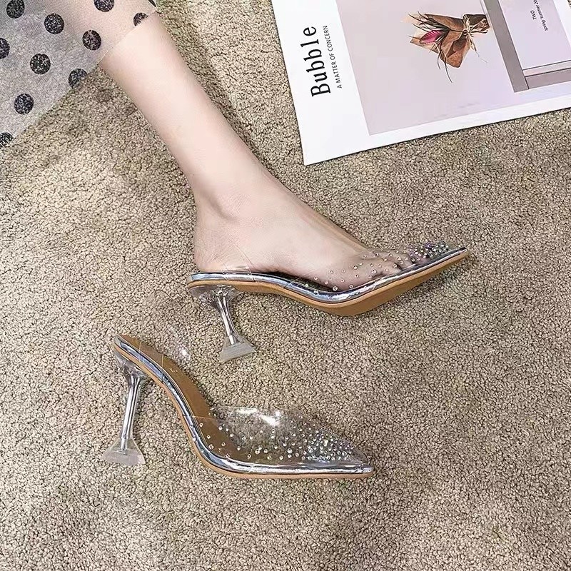 Wholesale Transparent Sandals 2023 New Sexy Stiletto Heel Size 3543 Pointed Toe Rhinestone High Heel Crystal Shoes Summer Fairy Tide
