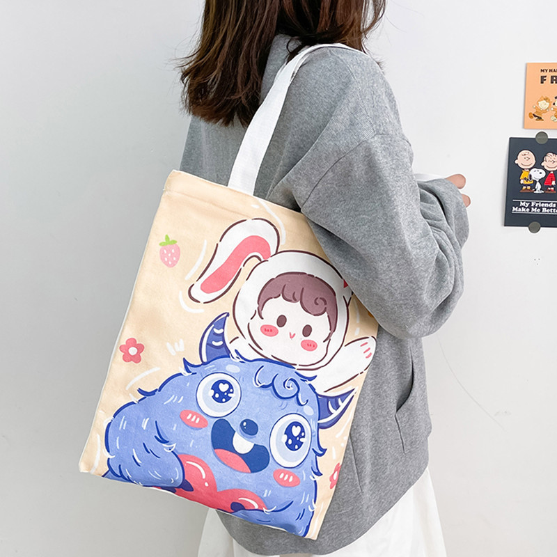 帆布包女单肩托特包大容量手提日系大学生上课装书ins布兜布袋子