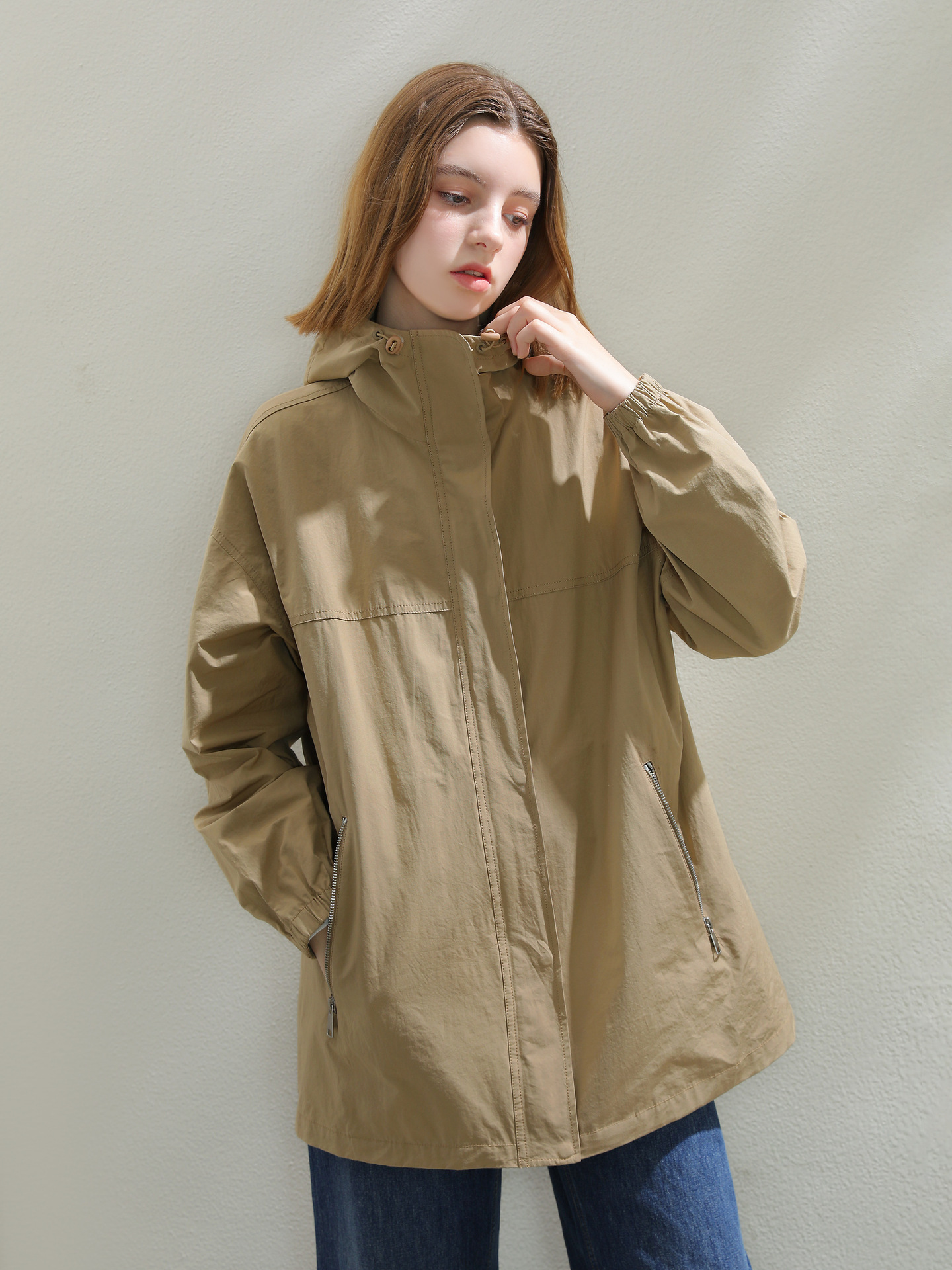 春季新款时尚休闲风衣外套女百搭连帽帅气时髦复古显瘦外套89637