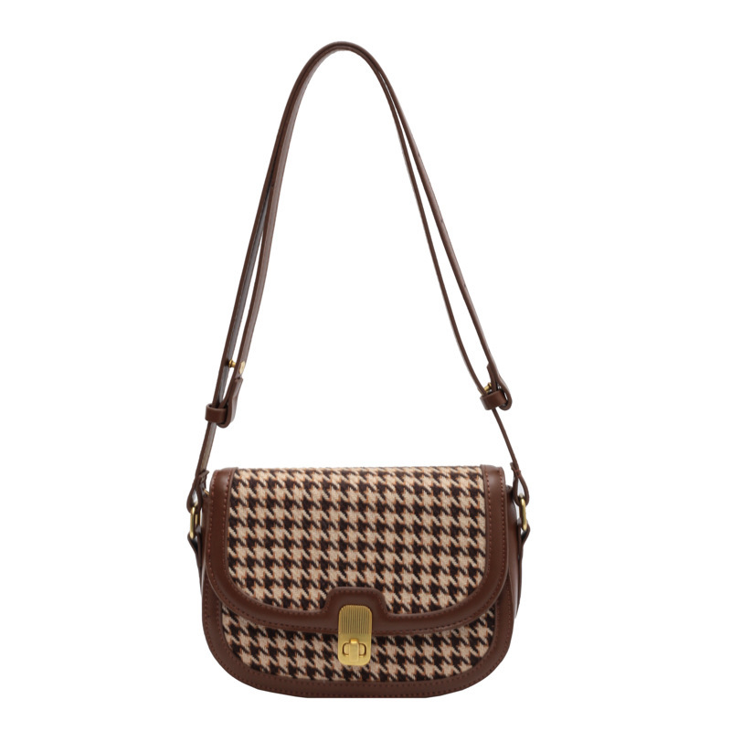 High Sense Small Bag Women's Bag 2022 New Fashion Autumn and Winter Cross-Body Bag Special-Interest Design Popular Plaid Saddle Bag