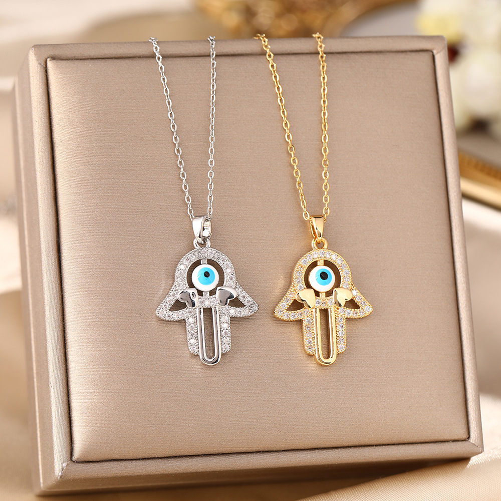 欧美跨境恶魔之眼项链镶锆吊坠高级感18k钛钢链条眼睛