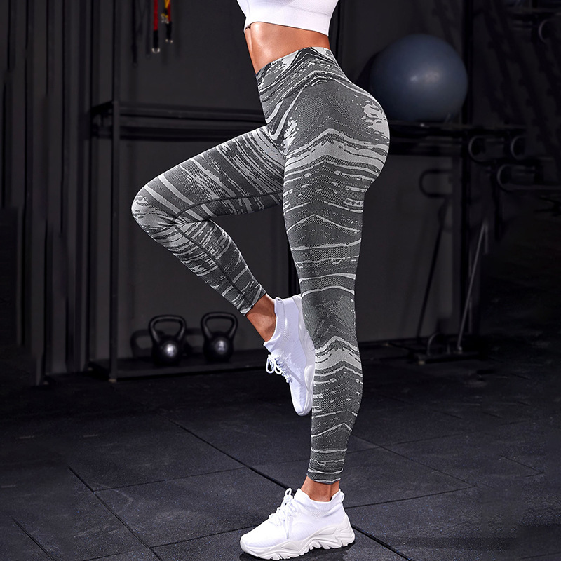 2023 New Europe and America Cross Border Seamless Yoga Pants Women's High Waist Hip Lift Running Sports Tights Stretch Workout Pants