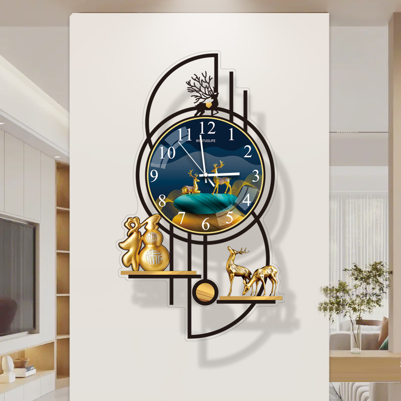 家用钟表客厅2024新款装饰挂表时钟创意小鹿福满葫芦静音挂墙挂钟