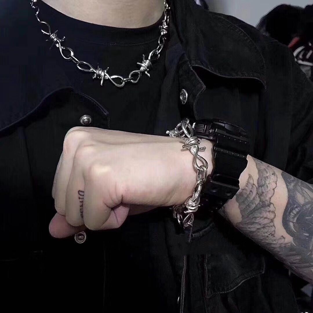 荆棘铁刺裤链男女ins同款设计锁骨冷淡潮酷蹦迪嘻哈项链手链批发