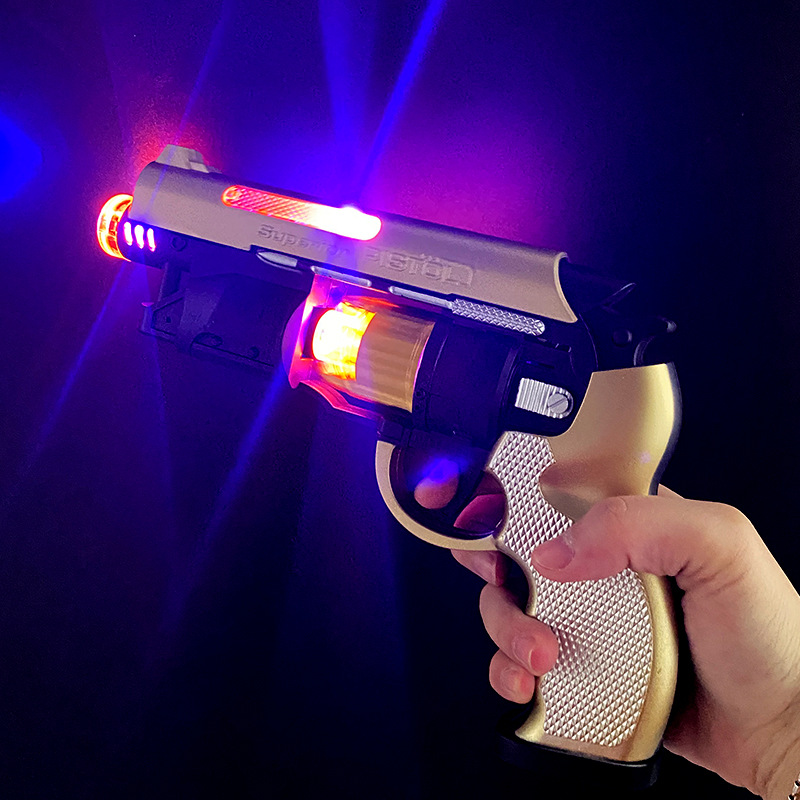 美智3302八音枪声光儿童玩具枪男孩左轮炫酷灯光伸缩震动批发