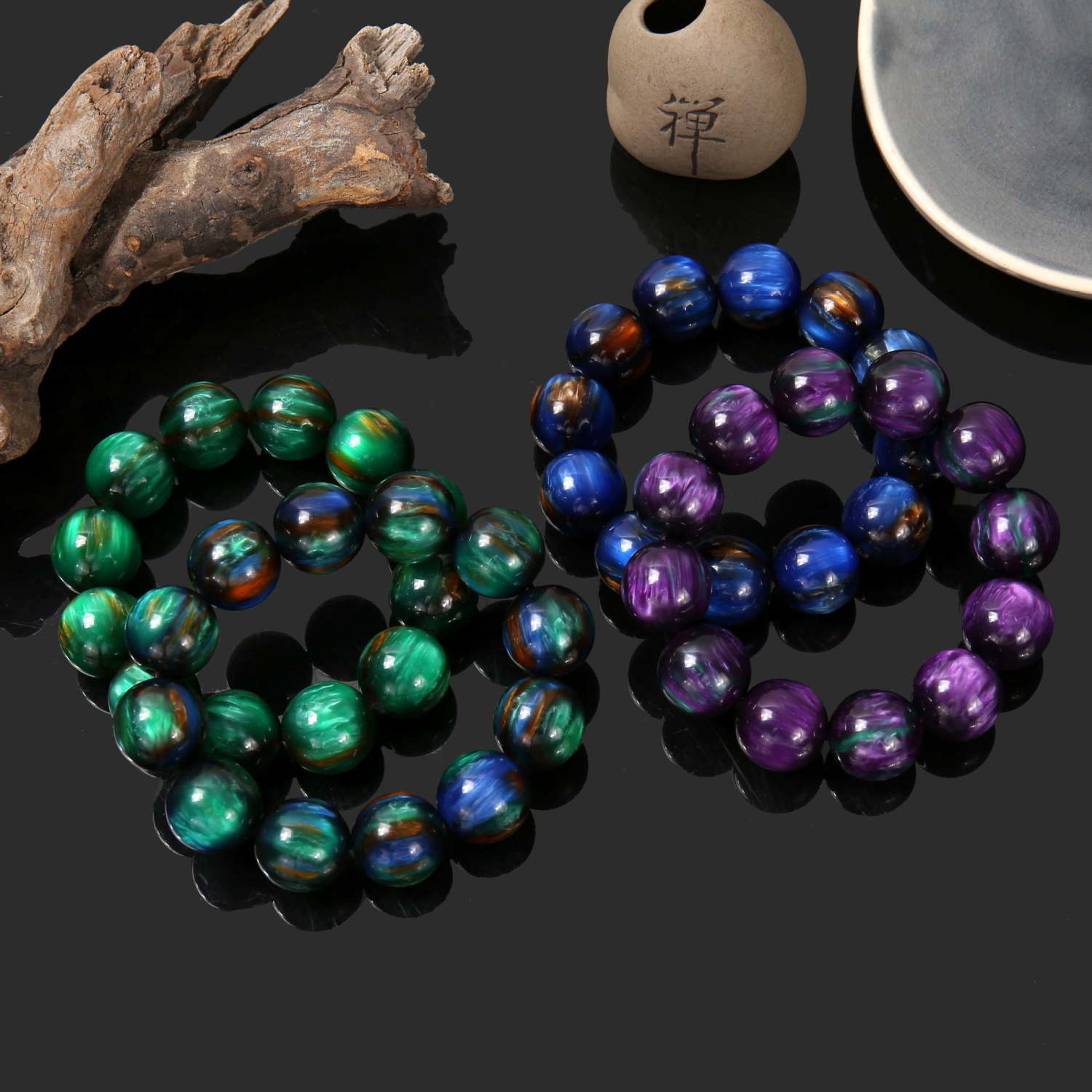 星空海柳蜜蜡手链 七彩蜜蜡佛珠手串三通配饰老料海柳男女款