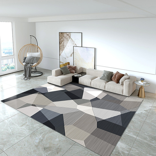 Living Room Carpet New Geometric Pattern Household Living Room Crystal Velvet Carpet Floor Mat Modern & Minimalism Bedroom Carpet