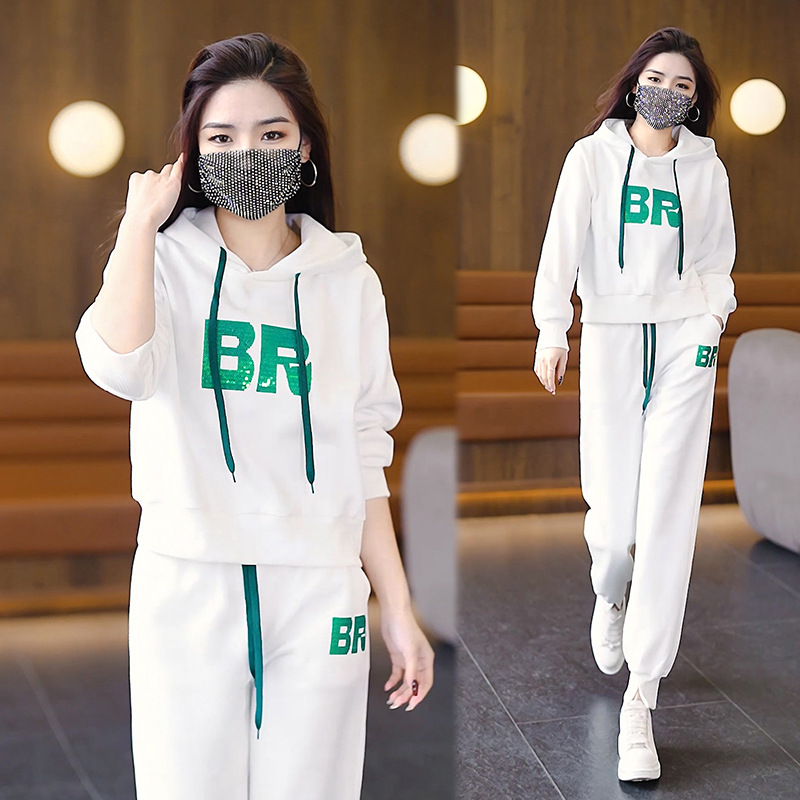 Leisure Sports Suit for Women 2023 Spring and Autumn New Western Style Youthful-Looking Hooded Sweatshirt and Sweatpants Sportswear Two-Piece Suit