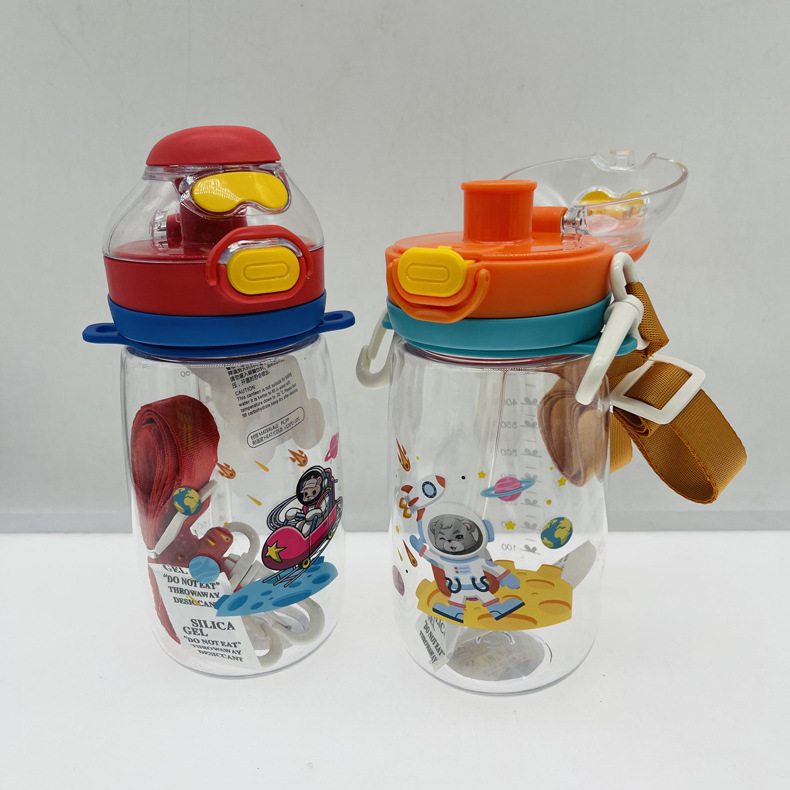 Seliya 2681 New Cartoon Cup with Straw Strap 550ml Student Cup Children's Kindergarten Plastic Kettle
