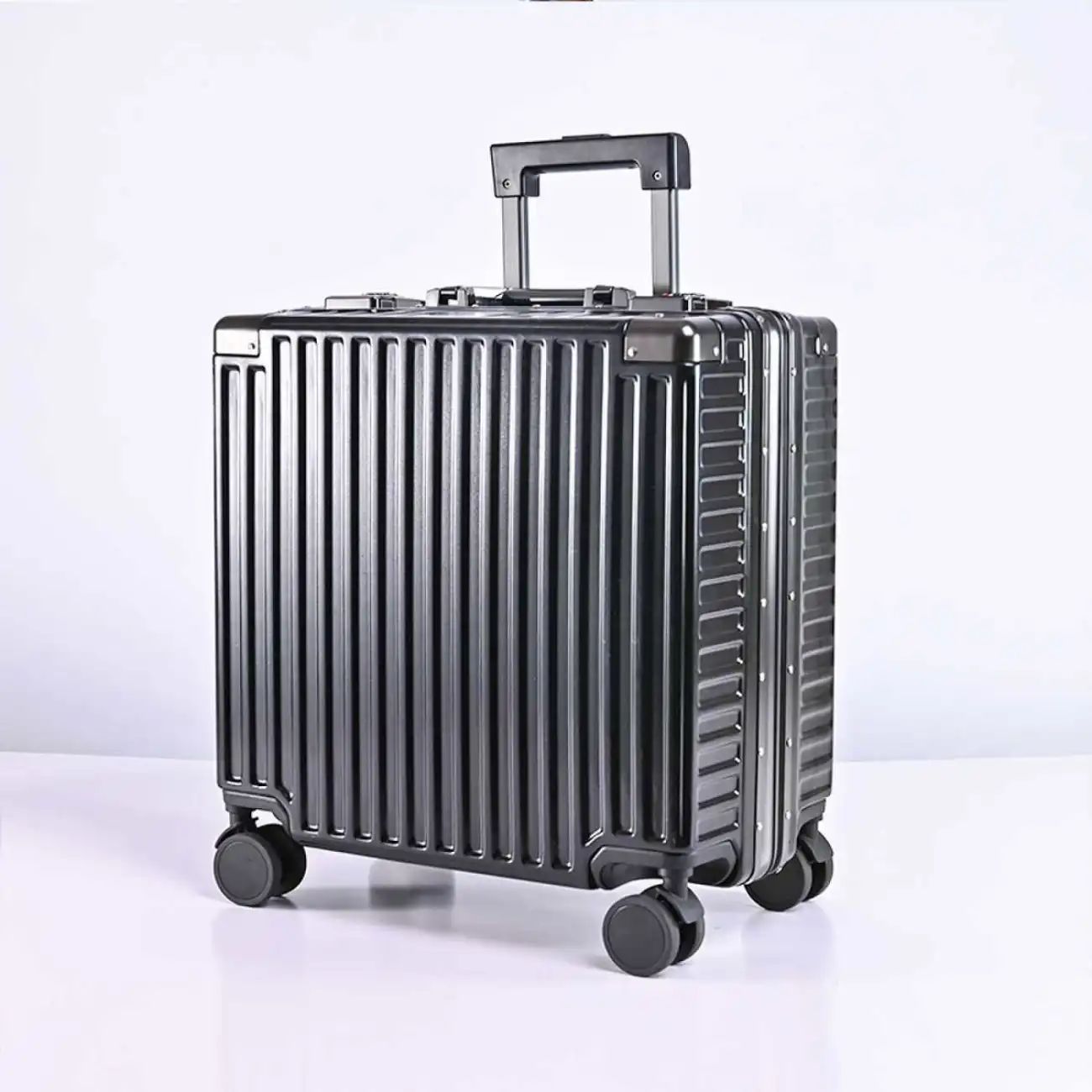 Luggage Aluminum Frame Women's Small Lightweight 18-Inch Boarding Password Suitcase Travel Trolley Leather Suitcase Universal Wheel