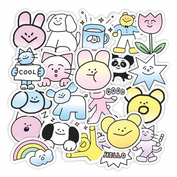 21张简笔画渐变涂鸦贴纸行李箱贴个性拉杆箱笔记本电脑头盔贴纸