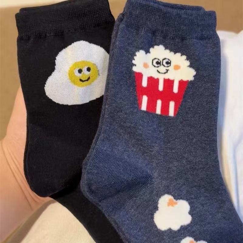 Socks New Korean Dongdaemun Cartoon Socks Pizza Cookies Tube Socks Trending Men and Women Cotton Socks Pile Style