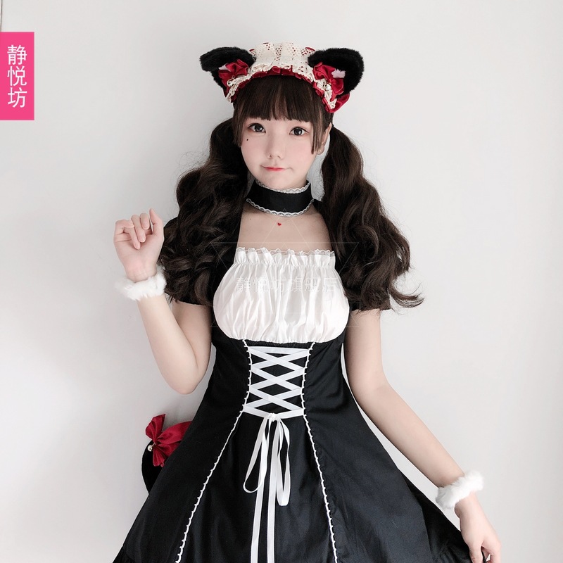 黑色经典女仆装暗黑系哥特风猫女装日系软妹萝莉lolita女佣装猫咪