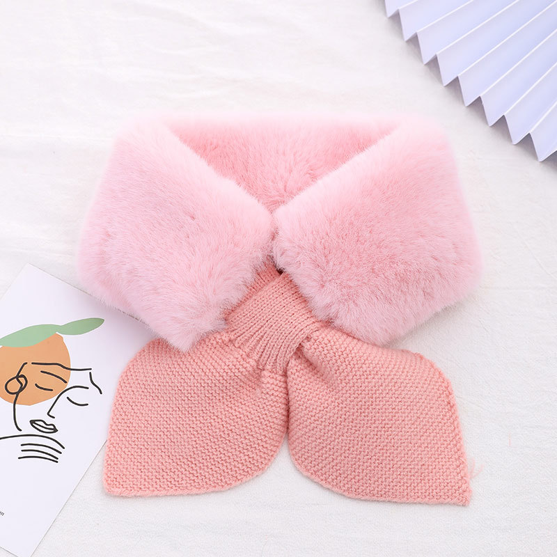 Korean Style Polka Dot Imitation Rabbit Fur Children's Scarf Women's Winter Thickened Fleece Scarf Baby Child Cross Bandana Wholesale