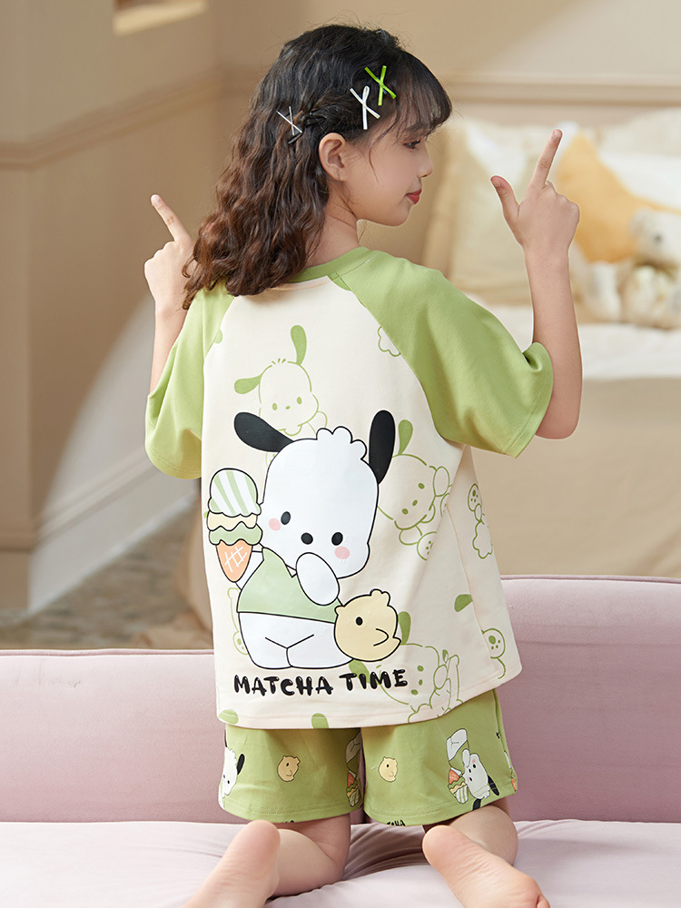 Girls' Pajamas Summer Cotton Short Sleeve Thin 2024 New Children Girls' Summer Medium and Large Children's Set Homewear