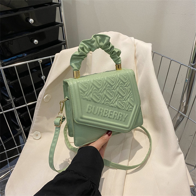 Small Solid Color Square Bag 2022 New Korean Style Fashionable Simple Messenger Bag Casual Indentation Western Style Pleated Handbag