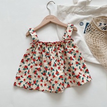 女童吊带夏季韩版时尚女宝宝小碎花上衣中小童无袖背心潮一件代发