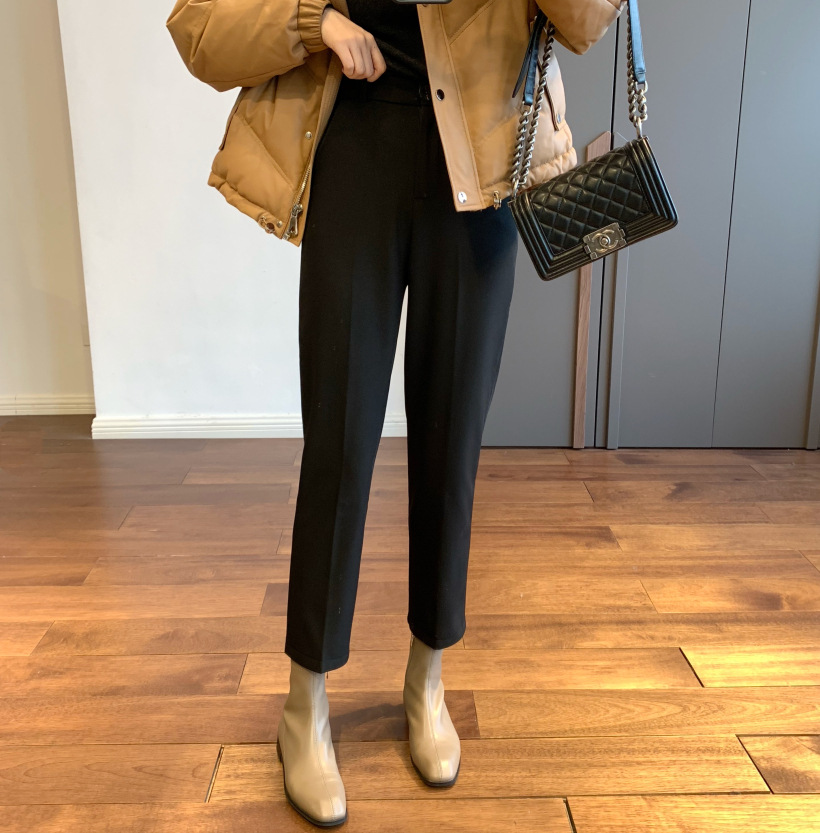 时髦保暖兼具 加绒加厚 优雅休闲百搭西裤超显瘦锥形裤冬女a12015