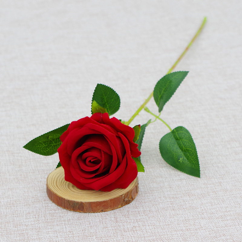 艺必易 单支绒布玫瑰仿真玫瑰花假花仿真花插花家居装饰跨境