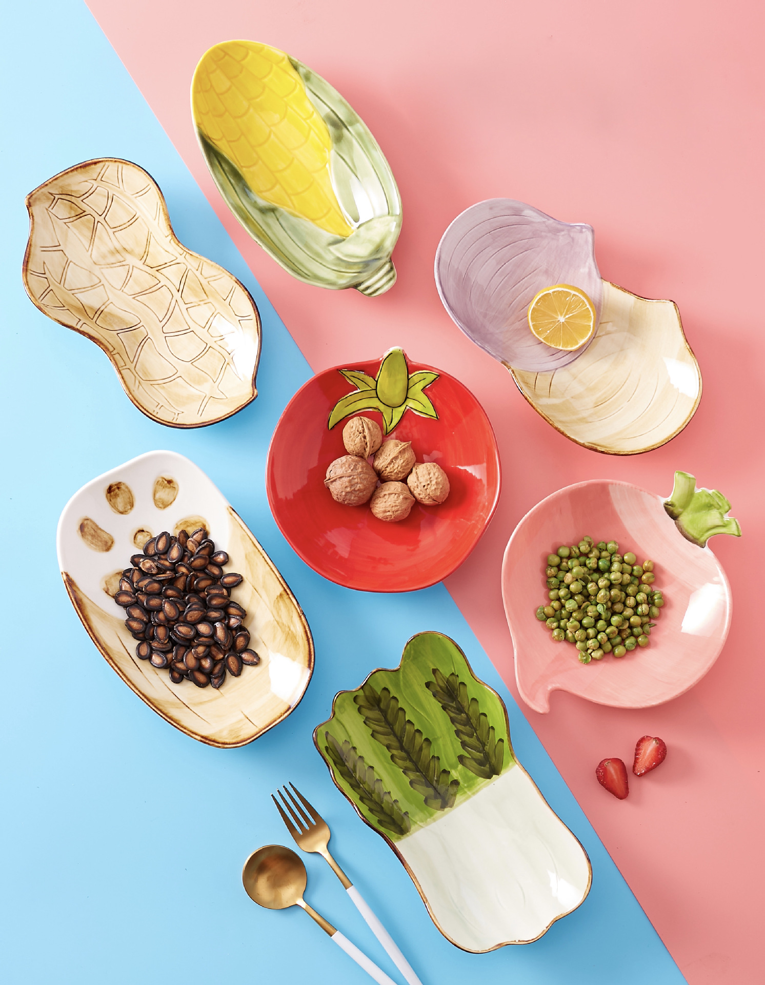 陶瓷ins手绘盘子造型陶瓷盘西红柿白菜萝卜仿真蔬菜造型果盘餐具