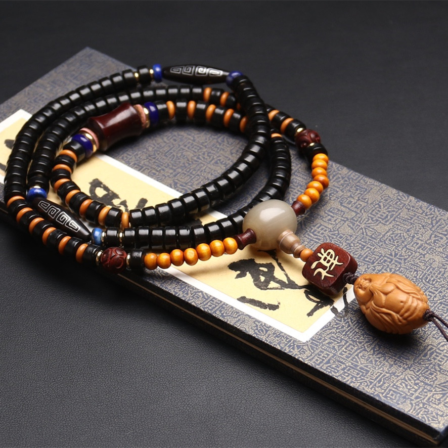 新品天然椰壳椰蒂108颗佛珠手串创意diy项链手链手持橄榄核弥勒佛