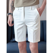 五分西裤男夏季薄款韩版修身高级感潮流百搭休闲商务白色西装短裤