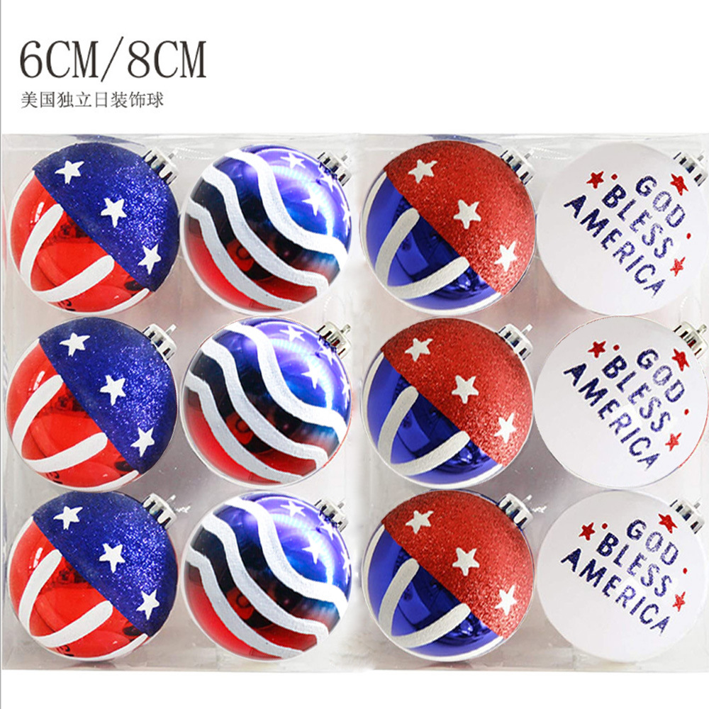 12pcs美国国旗圣诞球 6cm国庆节挂球 美国独立日主题装饰品挂件