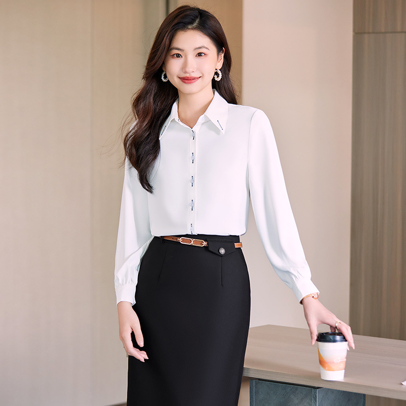 白色职业衬衫女士春秋新款高级感时尚气质雪纺衬衣套装正装工作服