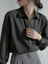 黑色雪纺衬衫女秋季时尚洋气设计感小众垂感职业正装休闲长袖衬衣