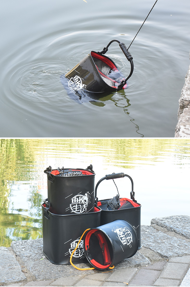 打水桶钓鱼成型带绳提绳小号钓鱼折叠专用钓鱼桶便携式加厚活鱼桶