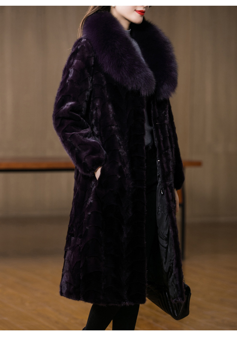 厂家批发时尚貂皮大衣女中长款2021新款冬季保暖过膝水貂皮草外套