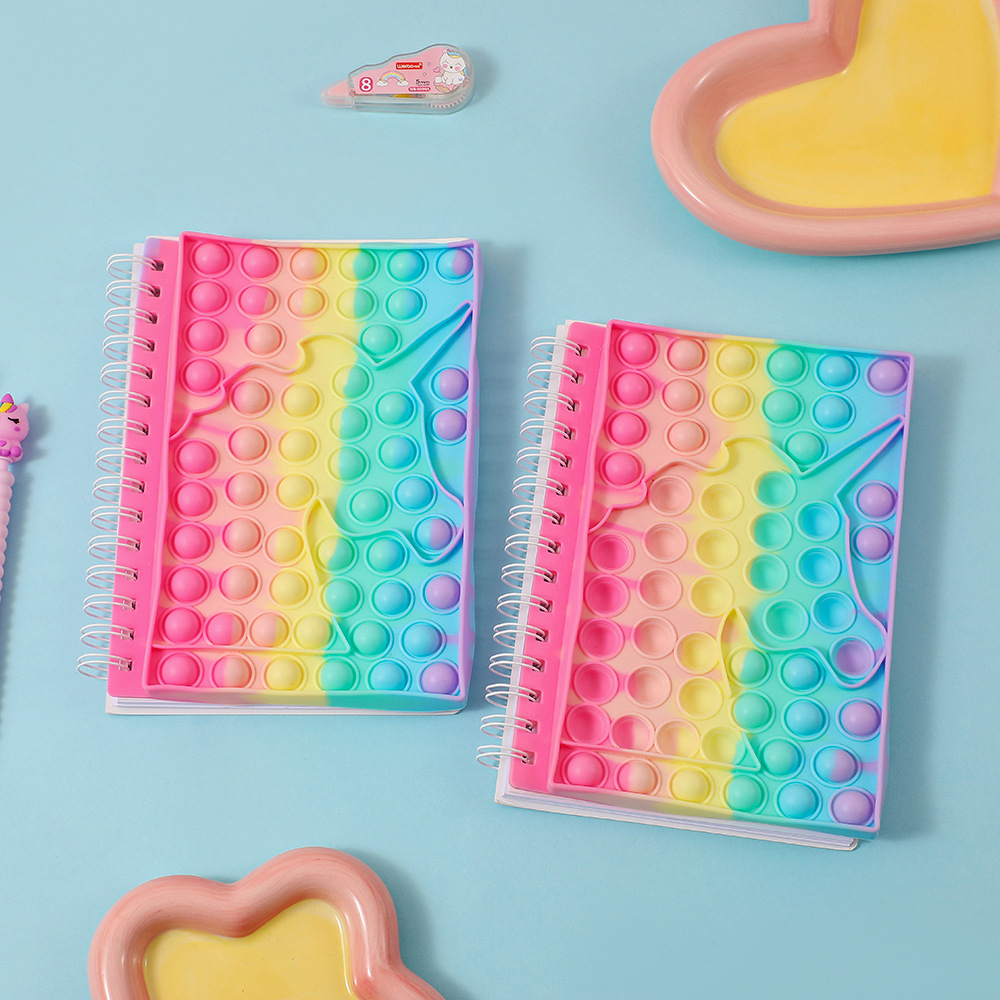 cartoon unicorn decompression silicone bubble notebook a5 rainbow color deratization fun diary children gift book