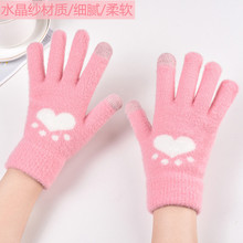 厂家新款冬季女手套可爱卡通熊爪学生毛线针织触屏户外男骑行保暖