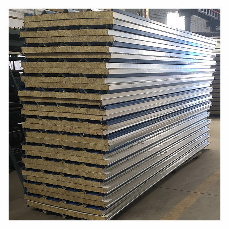 防火外墙保温岩棉板 阻燃隔热活动房顶板 复合夹芯板 简易房墙板