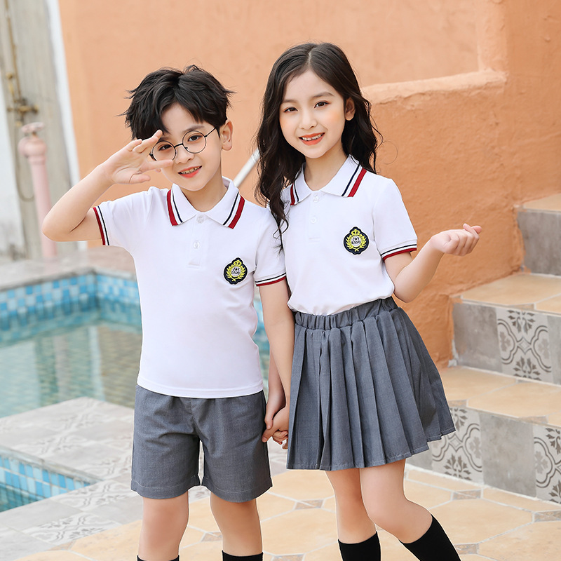 幼儿园园服童装夏季白色t恤班服毕业礼服英伦学院风中小学生校服