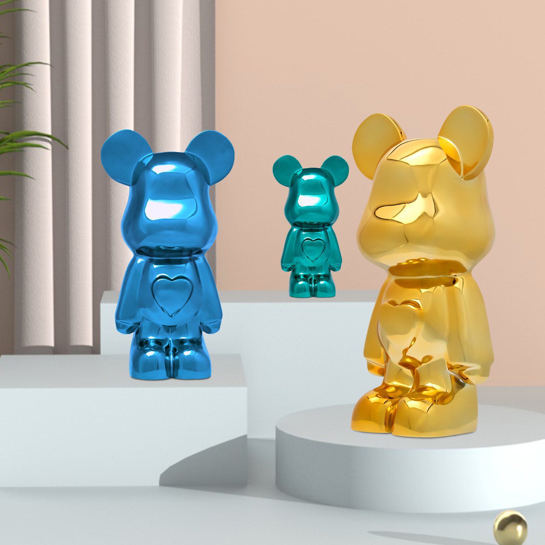 爱心小熊摆件29公分卡通暴力熊摆设酒柜熊雕塑客厅电视柜电镀￥68.