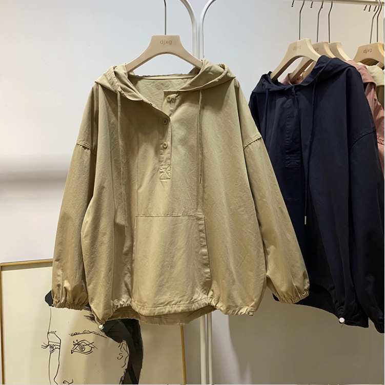 袋鼠兜连帽套头塌肩长袖外套帽衫2023简约韩版时尚休闲套头衫女