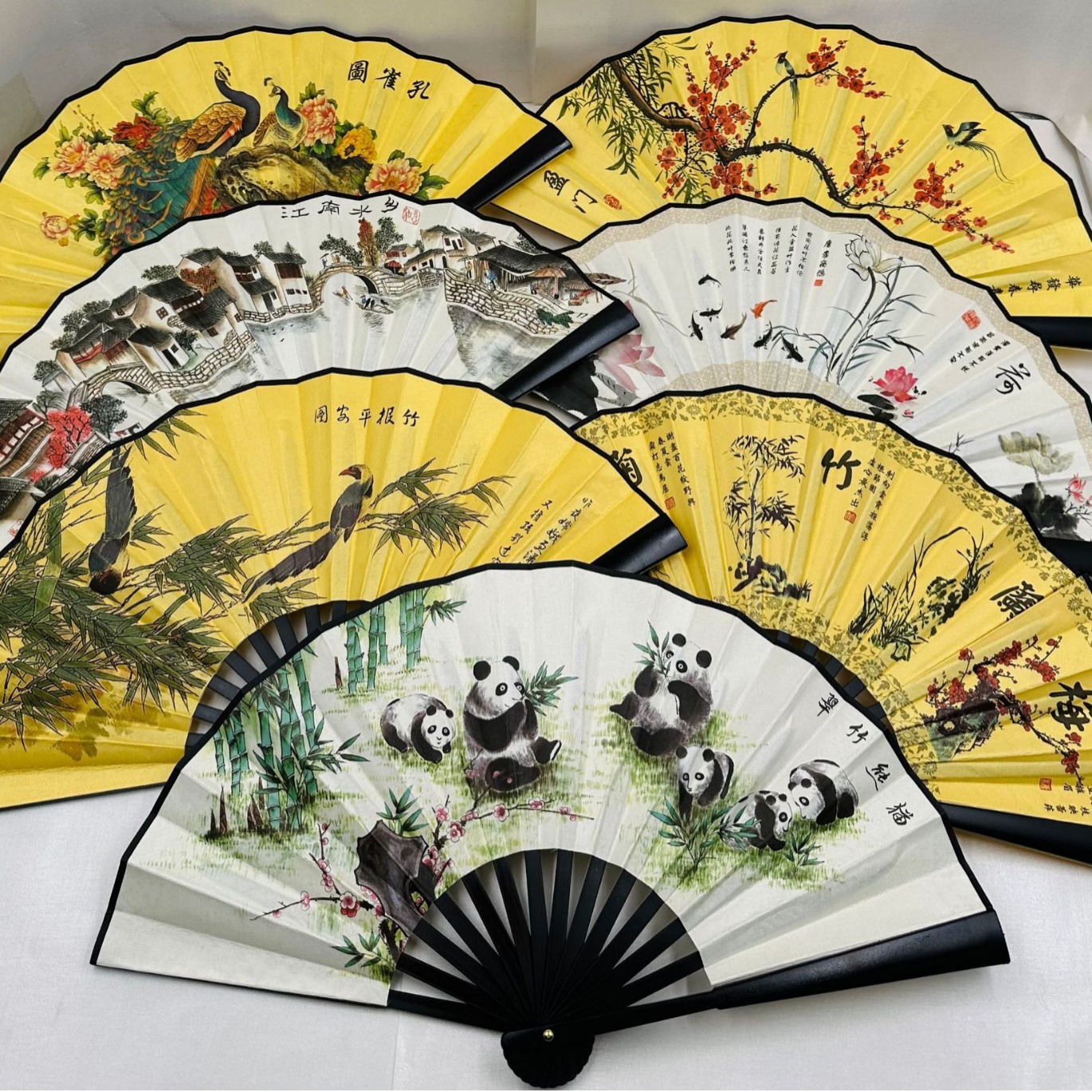 8-inch national style double-sided folding fan ancient style spun silk fan bamboo folding fan male fan raw silk fan silk cloth fan big fan