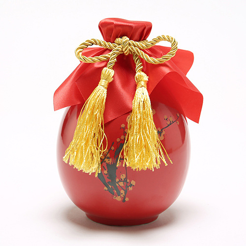 txhr1斤陶瓷土陶小酒壶 婚庆酒瓶结婚用喜酒红色装酒容器空酒瓶酒