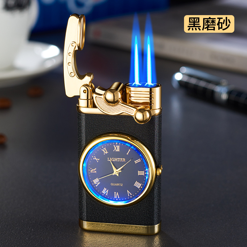 Hf615a Lantern Watch Rocker Arm Double Direct Punching Windproof Gas Lighters Laser Engraving Logo Advertising Wholesale