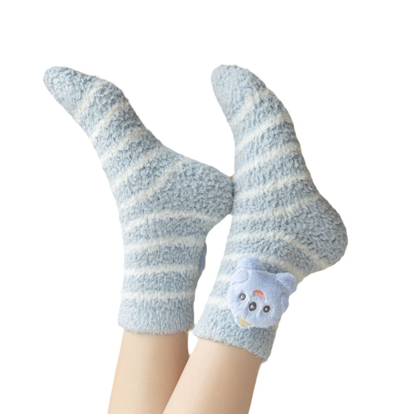 New Product Coral Fleece Socks Women's Mid Tube Stockings Autumn and Winter Thickened Sleeping Socks Cartoon Decoration Thermal Home Wear Room Socks