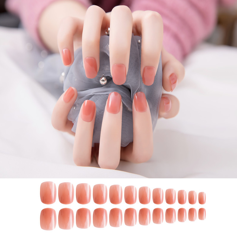 纯色简约短圆美甲甲片成品假指甲生活办工学生美甲贴美甲工具24片