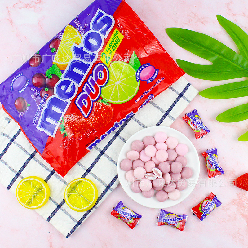 泰国mentos曼妥思水果软糖100粒独立装 怀旧零食水果可乐万乐珠糖
