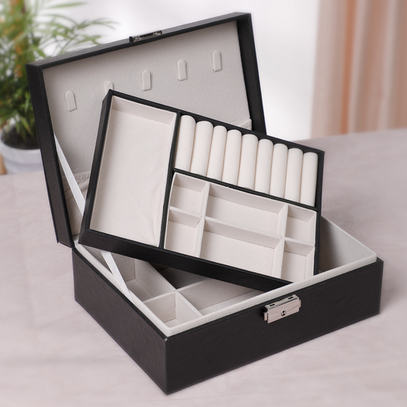 Spot Flannel Large Capacity Double-Layer Multifunctional Jewelry Box Jewelry Box Ring Bracelet Necklace Storage Box Wholesale