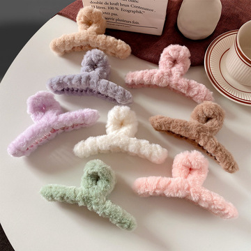 网红秋冬毛绒抓夹女大号鲨鱼夹后脑勺盘发夹子新款丸子头发卡头饰